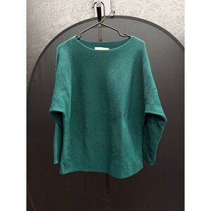 LOFT Green Ribbed Boat Neck Merino Wool Blend Sweater